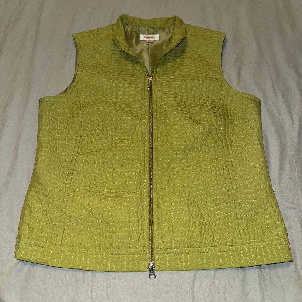 Talbots Vintage Vest Women's Size‎ Medium Yellow Green Quilted Snap Pockets